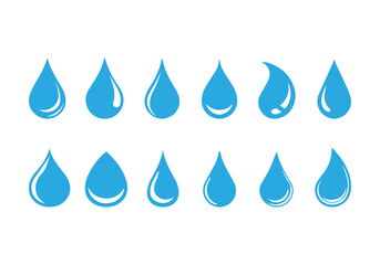 Eco Water drop Icon shape Set, Blue water drops, Water or oil drop, Liquid Symbols 
Flat style isolated on a white background