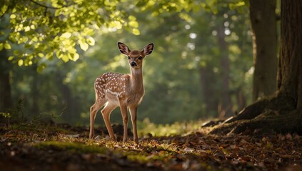 Young deer getting ready for Christmas, winter wildlife scene