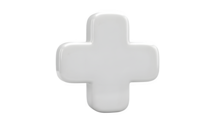 Glossy 3d white medical cross symbol isolated on transparent background