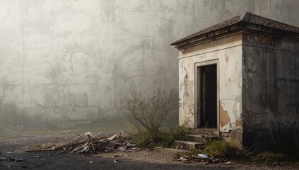 Damaged brick wall of an old structure suited for architectural restoration planning or urban decay study, Earth Day
