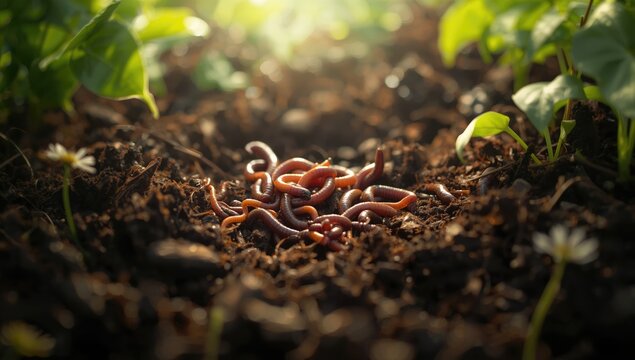 Kitchen food scraps and worms in composting process, highlighting sustainable waste management.