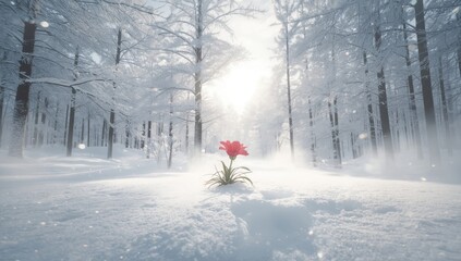 Snowy forest scene showing tall trees coated in frost, emphasizing climate resilience awareness