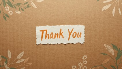 Thank you handwritten on recycled cardboard with a textured background, highlighting environmental conservation efforts
