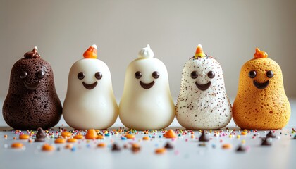 可愛い顔のキャラクターお菓子、コピースペースのある高解像度イメージ
Cute character‑face confectionery with ample copy space, high‑resolution image
