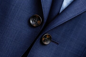 Close shot of a tailored blazer emphasizing button style and fabric weave