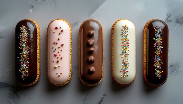 素敵なデコレーションが施されたエクレア、上品で高解像度のスイーツイメージ
Beautifully decorated &eacute;clair with elegant presentation, high‑resolution dessert image
