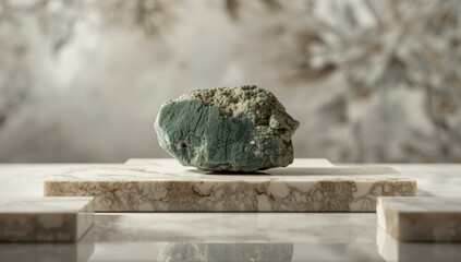 Greenish-gray Jasper from Russian Ural deposits displayed on a ofiokaltsit bar, highlighting mineral diversity and geological study