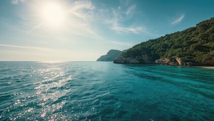 Cala Llorell beach coves with sea and sky views in summer, natural landscape and coastal environment