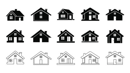 Fototapeta premium Collection of simple black and white house icons in various styles