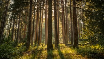 Pine forest canopy seen from ground level, highlighting natural landscape preservation