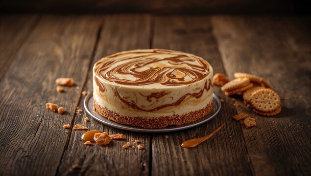 Biscoff cake featuring a marbled surface, highlighting intricate decoration and rich flavor