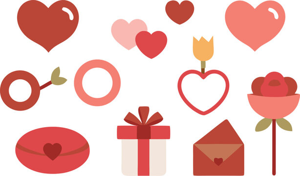 Set of hearts and love symbols in flat style