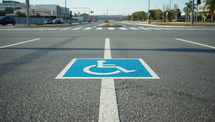 Designated parking spot indicator on asphalt, traffic signage for vehicle guidance, urban planning