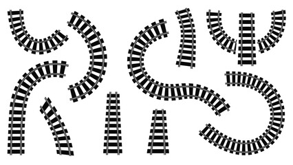 A complex arrangement of curved and straight railroad tracks in black and white © MdEmran