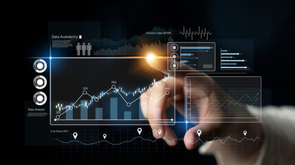 High-tech data visualization dashboard for analytics and performance tracking, including data visualization, trend, data report, and data chart. Latch