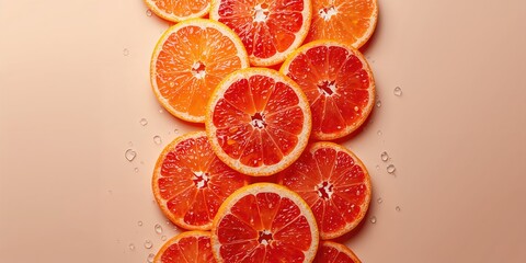 Sliced grapefruit on a neutral backdrop serving as a vibrant background for editorial headers