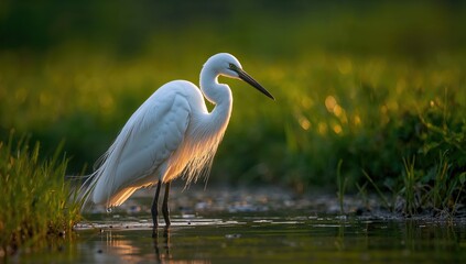 Naklejka premium Bird photography of a white morph reddish egret, focusing on natural habitat for wildlife observation