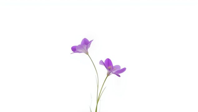 Pair of Wood Violet (Viola Odorata) flowers on white background, highlighting natural textures for plant taxonomy