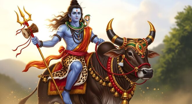 Lord shiva riding nandi bull hindu god shiva mahadev indian deity hinduism divine art work