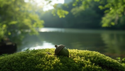 Close-up of an acorn showing textured cap and shiny nut, used in nature documentation