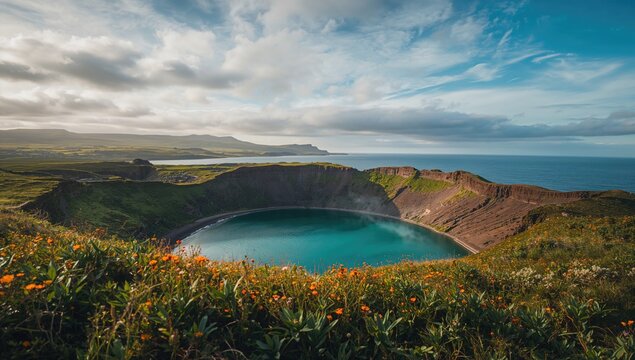 Corvo Island, the smallest in the Azores, showing coastal erosion and natural landscape preservation