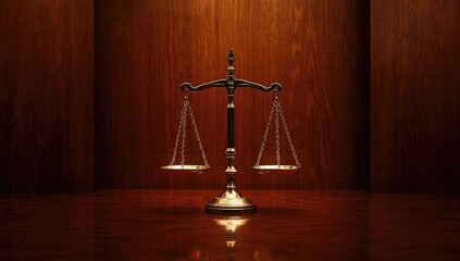 Legal scales placed on wood highlighting justice and human rights principles, judicial system