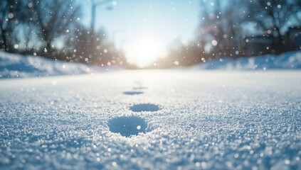 Snow-covered ground with footprints and a light snow layer, ideal for winter-themed UI backgrounds