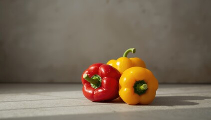 Colorful bell peppers on background, ideal for culinary styling and ingredient display