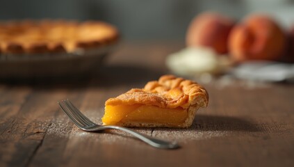 Small peach tart on a background, suitable for dessert menu layout