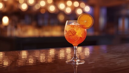 Aperol Spritz in a glass placed on a bar surface, highlighting social drinking practices