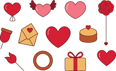 Collection of hearts and love symbols in flat style