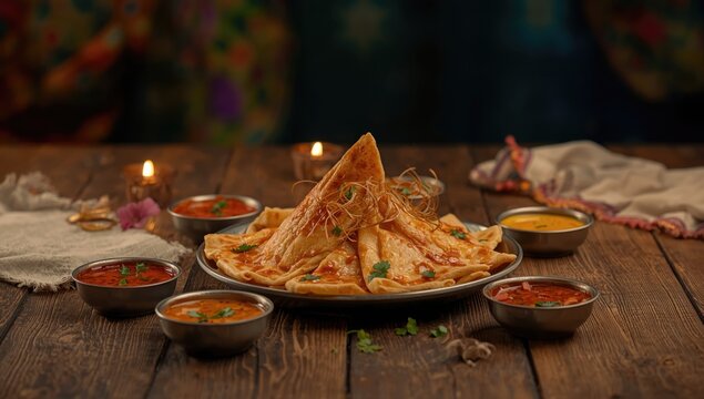 Murtabak, a filled flatbread, prepared with dough and meat fillings, emphasizing food preparation techniques in street cuisine
