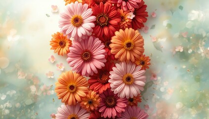 Close-up of Zinnia flower in spring hues serving as a colorful floral backdrop for layouts