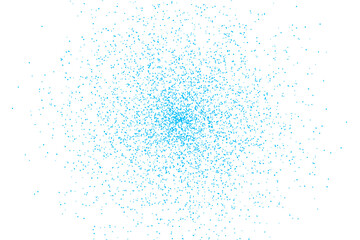 Swirling pattern of vivid blue particles forming a central light on a dark background isolated on transparent background