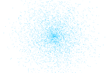 Swirling pattern of vivid blue particles forming a central light on a dark background isolated on transparent background