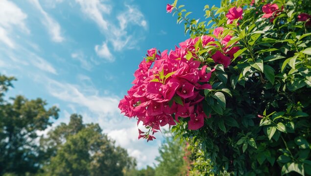 Pink bougainvillea in park, ornamental plant used for landscape decoration
