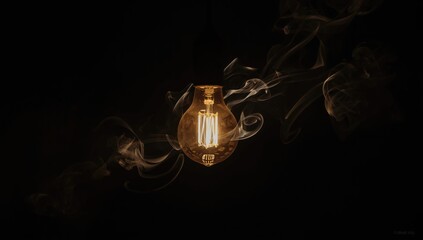 Misty smoke rising from a light bulb, highlighting electrical component hazards and safety awareness