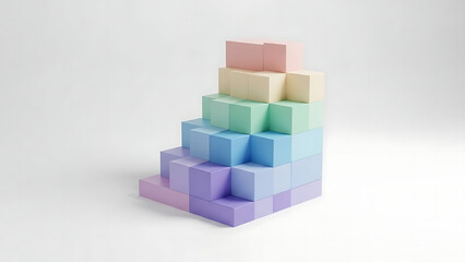Obraz premium Pastel blocks forming a rising staircase, a 3D graphic illustration symbolizing gradual progression, creative development, and the journey towards success