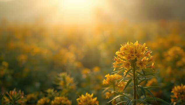 Sunrise over a field of flowers during morning hours, ideal for editorial header backgrounds