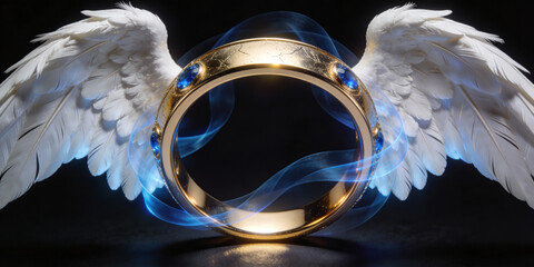 Ornate Luxury Gold Circle Frame with Feathered Angel Wings