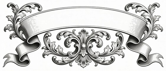 Vintage Engraved Ornamental Ribbon Frame Illustration