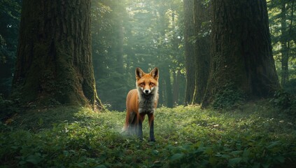 Wild fox in forest environment, highlighting biodiversity preservation
