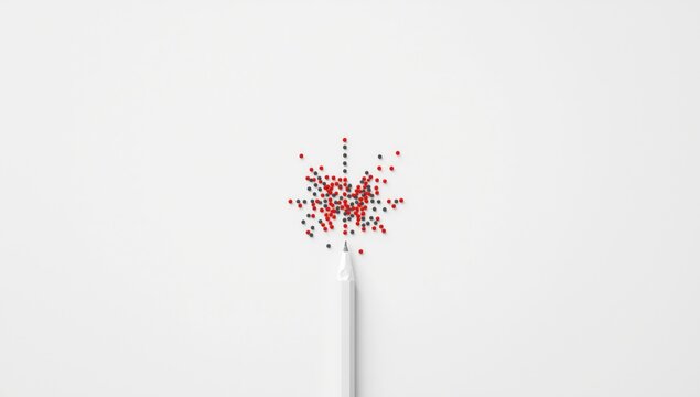 Macro shot of red and black dots on white surface, suitable as a background for visual communication