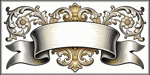 Vintage Gold Ribbon Frame Line Art
