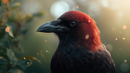 Obraz premium Detailed view of a red raven, highlighting striking plumage and texture for wildlife photography backgrounds