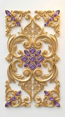 Luxury Baroque Decorative Element with Gold Leaves and Purple Gems
