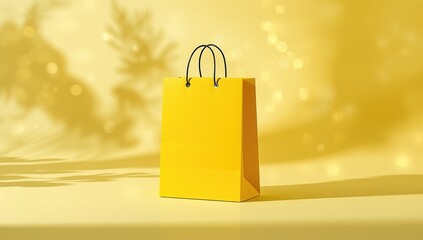 Gift bag with black handles serving as a creative background for promotional material, Black Friday sale