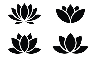 Obraz premium set of black lotus flower silhouettes on white background