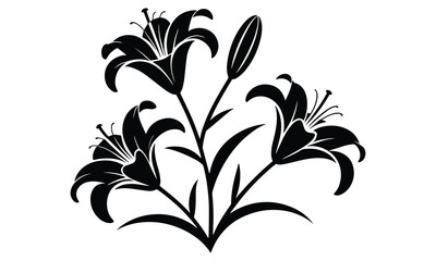 black silhouette of lily flowers and leaves