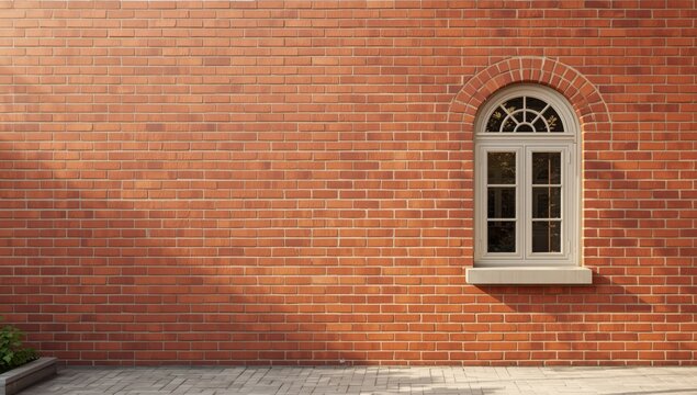 Sunlit red brick facade with window, suitable for editorial header background
